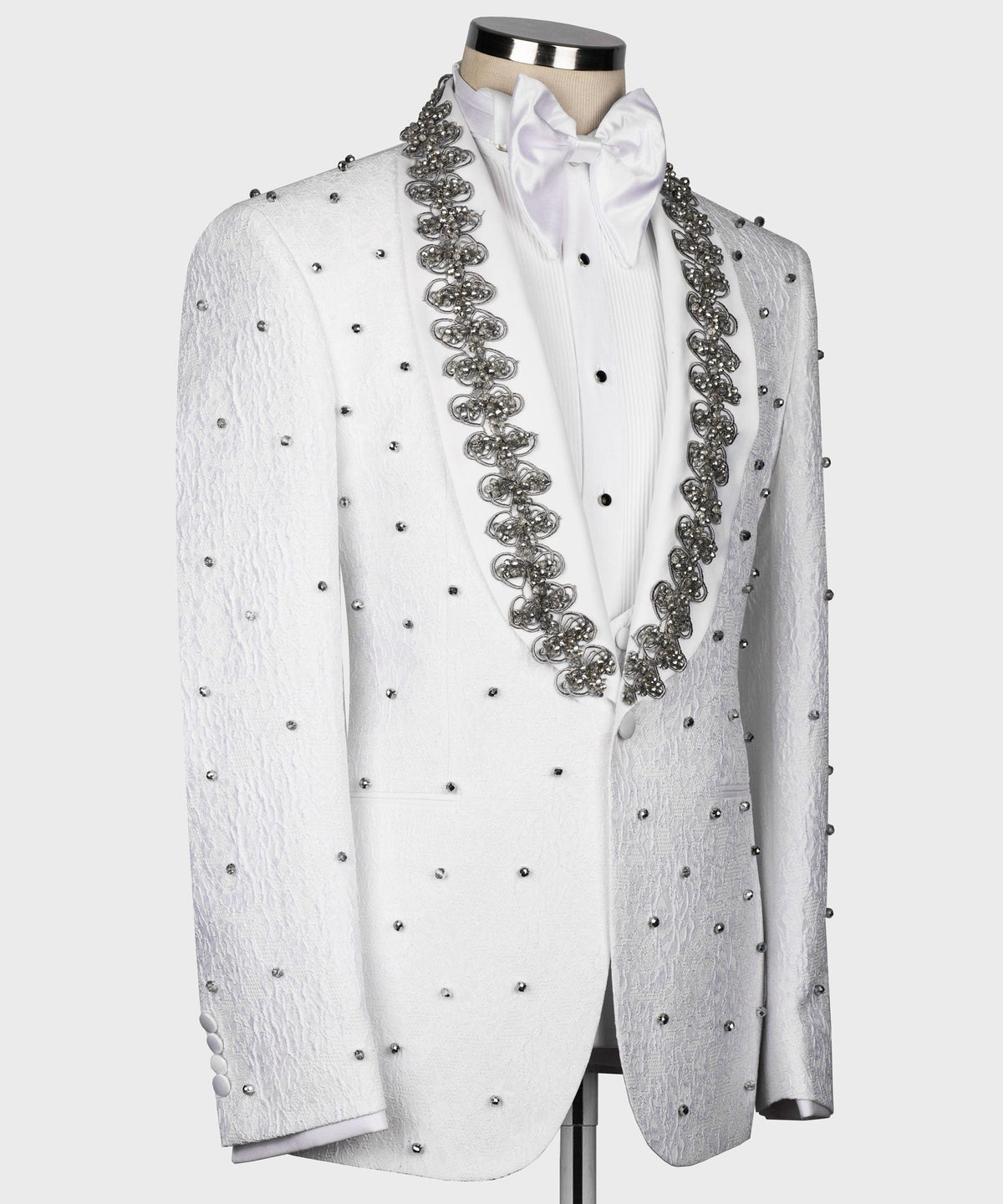 Dio Baby Lonian Men's Gray Pearl Embroidered Collar White Tuxedo Custom Desing Vest Suit