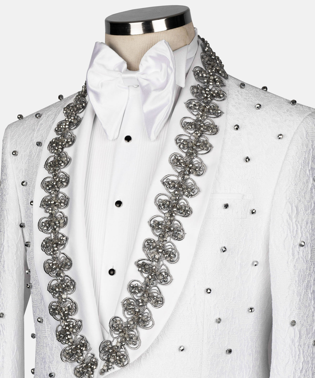 Dio Baby Lonian Men's Gray Pearl Embroidered Collar White Tuxedo Custom Desing Vest Suit