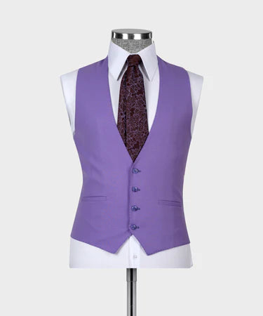 Dio Baby Lonian Men's Lilac 100% Wool Classic Vest Pointed Collar Suit Straight Leg Trousers