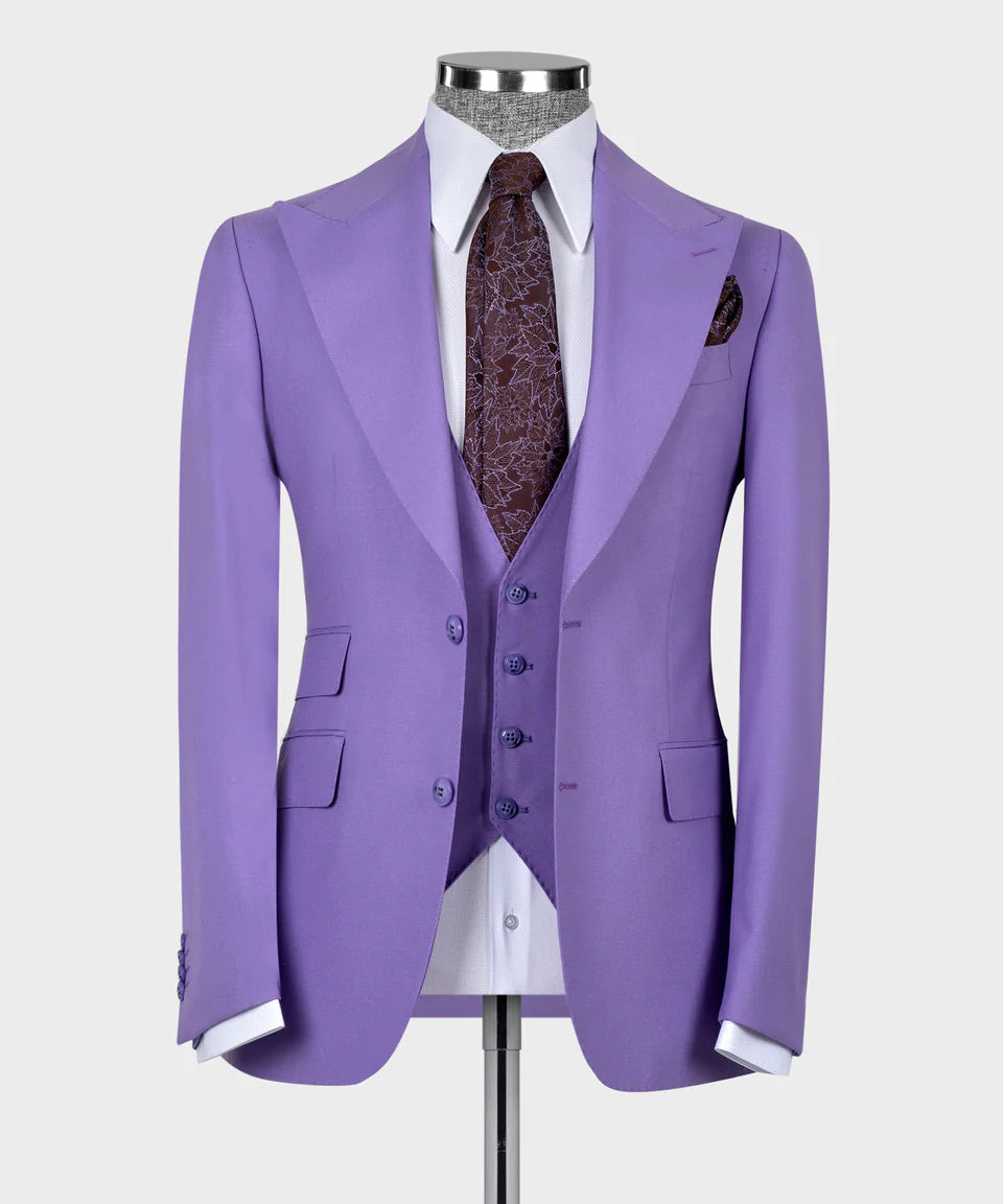 Dio Baby Lonian Men's Lilac 100% Wool Classic Vest Pointed Collar Suit Straight Leg Trousers