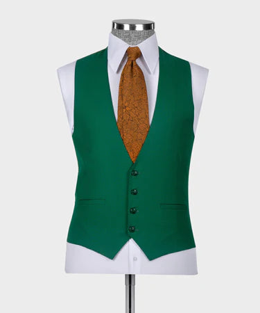 Dio Baby Lonian Men's Green 100% Wool Triple Classic Vest Suit W/ Straight Leg Trousers