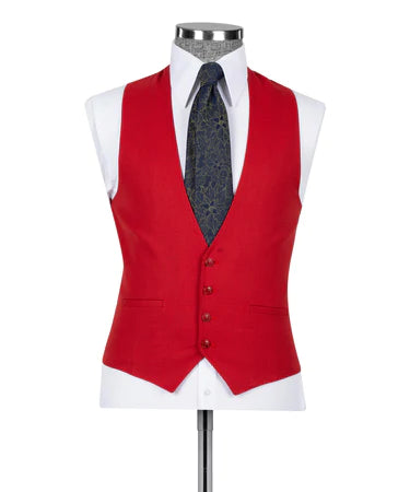 Dio Baby Lonian Men's Red 100% Wool Front 2 Button Classic Vest Suit Straight Leg Trousers