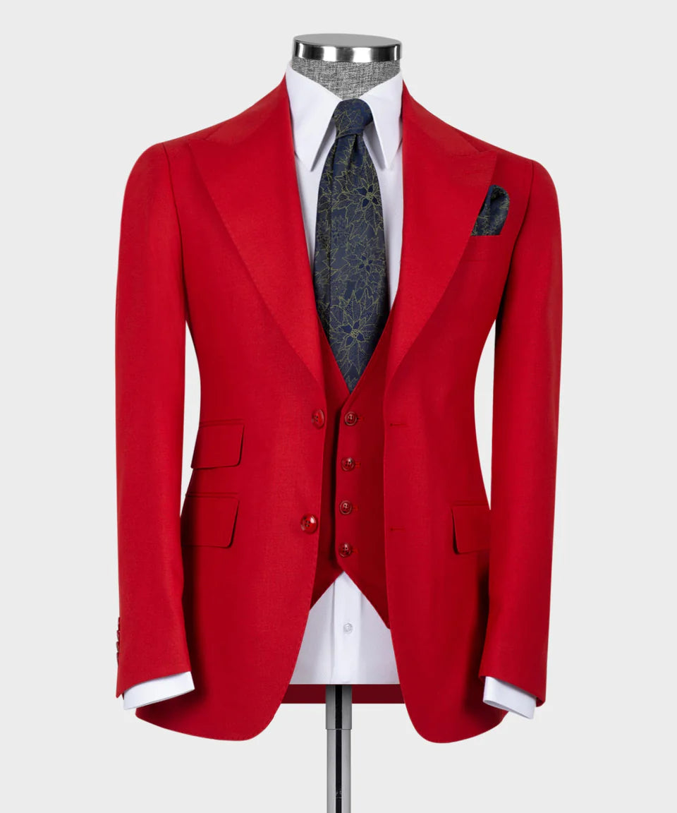 Dio Baby Lonian Men's Red 100% Wool Front 2 Button Classic Vest Suit Straight Leg Trousers