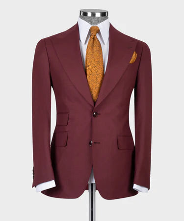 Dio Baby Lonian Men's Burgundy 100% Wool Dot Stitching Classic Vest Suit W/ Straight Leg Trousers