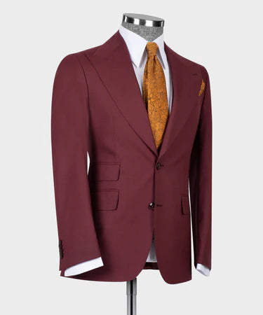 Dio Baby Lonian Men's Burgundy 100% Wool Dot Stitching Classic Vest Suit W/ Straight Leg Trousers